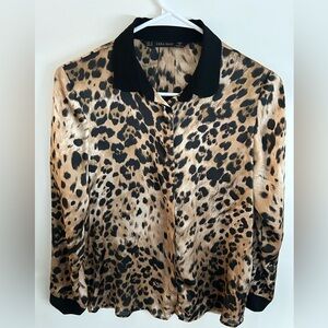 Zara Animal Print Blouse - Black and Brown